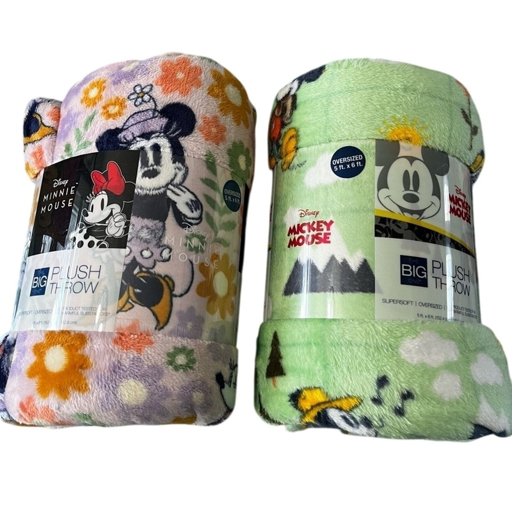 The Big One Disney Mickey & Minnie Mouse Throw Blanket LOT (2) 60"x72" GIFT NEW